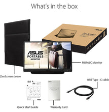 Load image into Gallery viewer, ASUS ZenScreen 15.6‚Äù 1080P Portable USB Monitor (MB166C) - Full HD, IPS, USB Type-C, , Tripod Mountable, Anti-Glare Surface, Protective Sleeve, 3-Year Warranty
