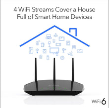 Load image into Gallery viewer, NETGEAR 4-Stream 6 Router (R6700AXS) ‚Äì with 1-Year Armor Cybersecurity Subscription - AX1800 Wireless Speed (Up to 1.8 Gbps) | Coverage up to 1,500 sq. ft., 20+ devices, AX WiFi 6 w/ 1yr Security
