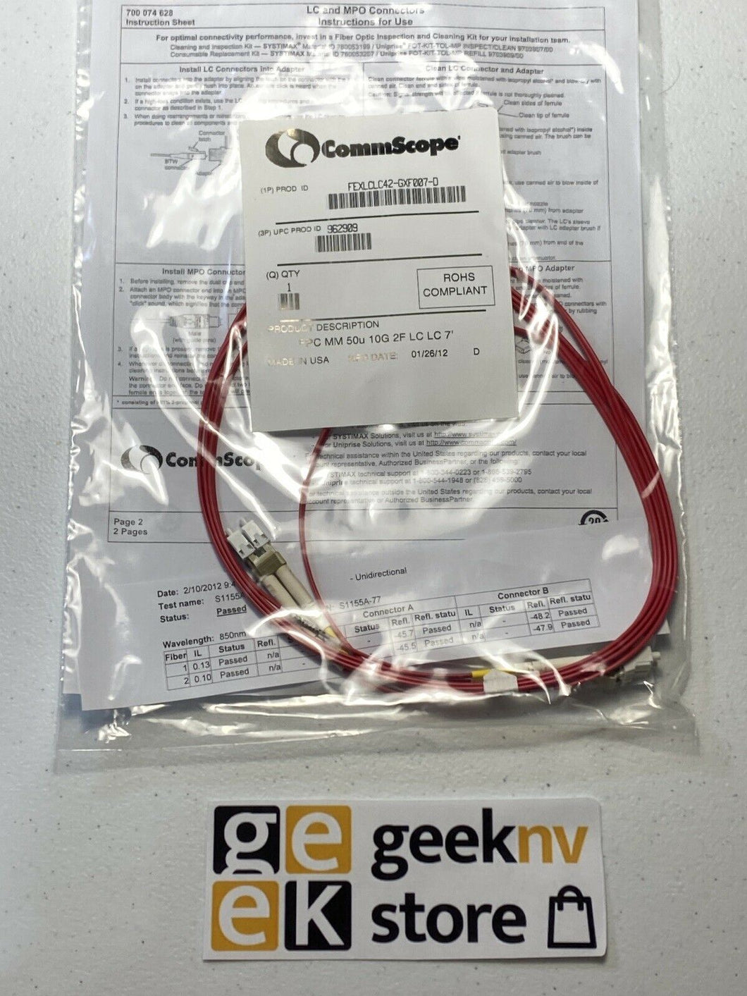 Commscope FEXLCLC42-gxf007-d Fiber Patch Cord LC/LC 7 Feet, FPC MM 50u 10G